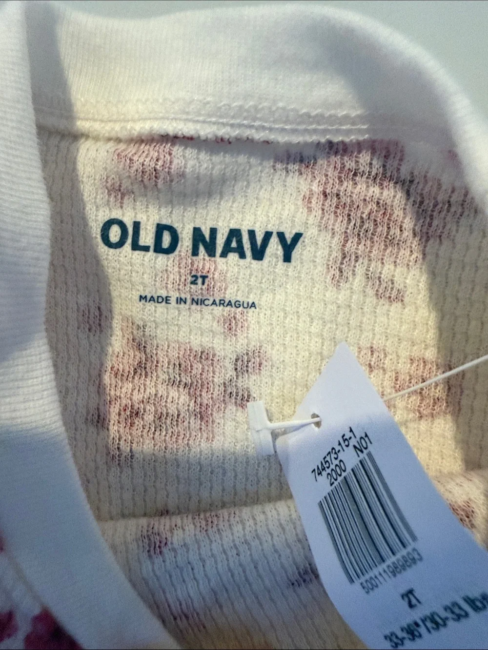 Old Navy White Long-Sleeve Thermal Top with Pink Floral Print 2T NWT NEW